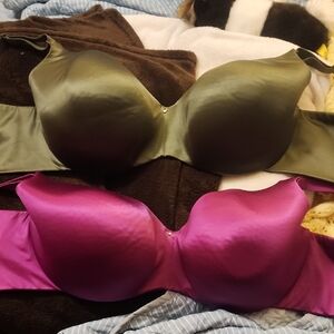 Sz 44 DD Cacique Satin Backsmoother Balconette Underwire Bra Duo, Green & Purple